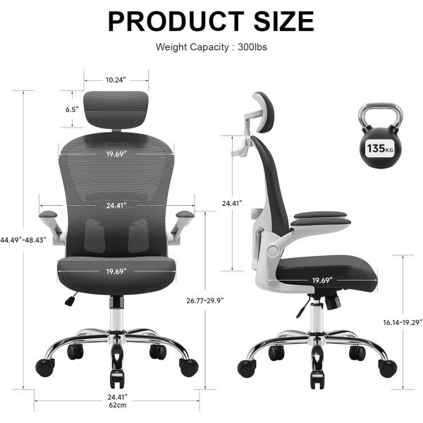 Asiento microajustable detallado, asiento de elevación y movimiento, soporte lumbar 2D, reposabrazos 2D con reposacabezas. Silla de oficina, silla de estudio, silla de juego. (W-gris) - Imagen 44