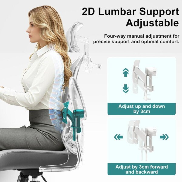 Asiento microajustable detallado, asiento de elevación y movimiento, soporte lumbar 2D, reposabrazos 2D con reposacabezas. Silla de oficina, silla de estudio, silla de juego. (W-gris) - Imagen 48
