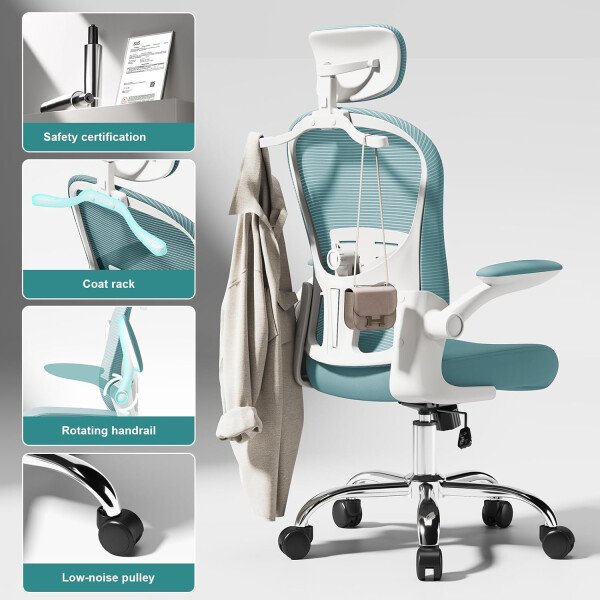Asiento microajustable detallado, asiento de elevación y movimiento, soporte lumbar 2D, reposabrazos 2D con reposacabezas. Silla de oficina, silla de estudio, silla de juego. (W-gris) - Imagen 55