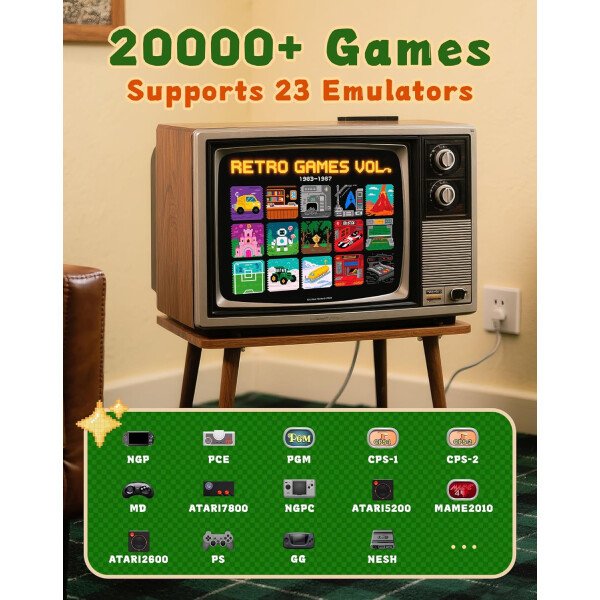 Consola de juegos retro Pro 2025, consolas de juegos Vide con HDMI 4K, más de 20000 juegos integrados y 23 emuladores, consolas de videojuegos Plug and Play con controladores inalámbricos dobles de - Imagen 3
