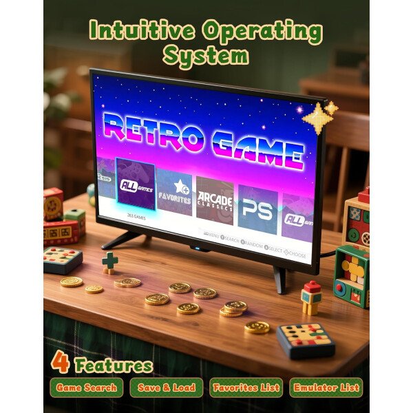 Consola de juegos retro Pro 2025, consolas de juegos Vide con HDMI 4K, más de 20000 juegos integrados y 23 emuladores, consolas de videojuegos Plug and Play con controladores inalámbricos dobles de - Imagen 4