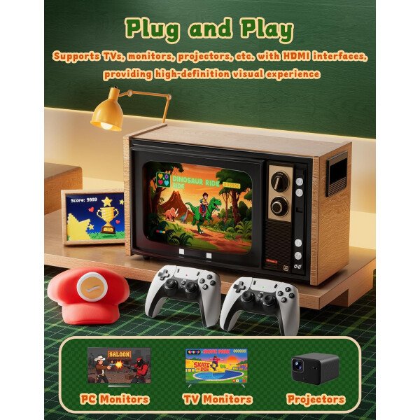 Consola de juegos retro Pro 2025, consolas de juegos Vide con HDMI 4K, más de 20000 juegos integrados y 23 emuladores, consolas de videojuegos Plug and Play con controladores inalámbricos dobles de - Imagen 6