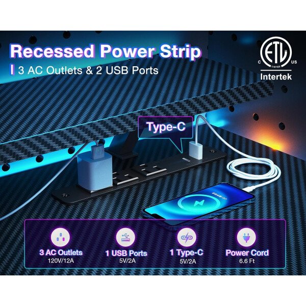 ODK Escritorio reversible para juegos con luces LED, escritorio de computadora de 40 pulgadas con estantes de almacenamiento y soporte para monitor, mesa de estudio para oficina en casa, dormitorio de - Imagen 4