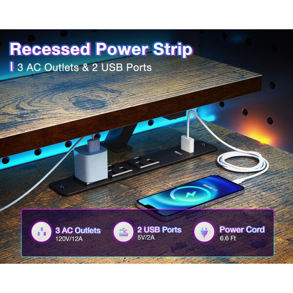 ODK Escritorio reversible para juegos con luces LED, escritorio de computadora de 40 pulgadas con estantes de almacenamiento y soporte para monitor, mesa de estudio para oficina en casa, dormitorio de - Imagen 15
