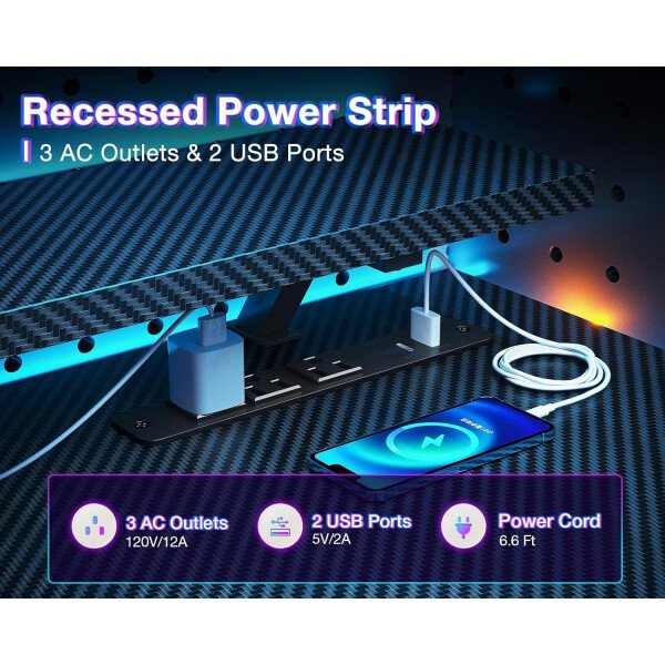 ODK Escritorio reversible para juegos con luces LED, escritorio de computadora de 40 pulgadas con estantes de almacenamiento y soporte para monitor, mesa de estudio para oficina en casa, dormitorio de - Imagen 30
