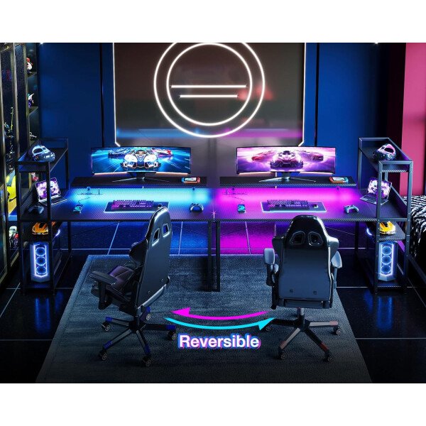 ODK Escritorio reversible para juegos con luces LED, escritorio de computadora de 40 pulgadas con estantes de almacenamiento y soporte para monitor, mesa de estudio para oficina en casa, dormitorio de - Imagen 37