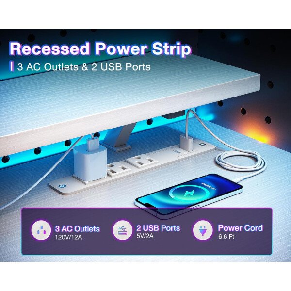 ODK Escritorio reversible para juegos con luces LED, escritorio de computadora de 40 pulgadas con estantes de almacenamiento y soporte para monitor, mesa de estudio para oficina en casa, dormitorio de - Imagen 44