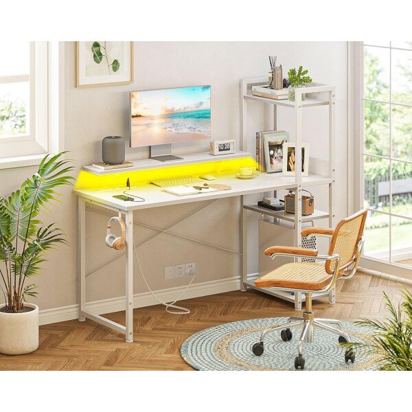 ODK Escritorio reversible para juegos con luces LED, escritorio de computadora de 40 pulgadas con estantes de almacenamiento y soporte para monitor, mesa de estudio para oficina en casa, dormitorio de - Imagen 47