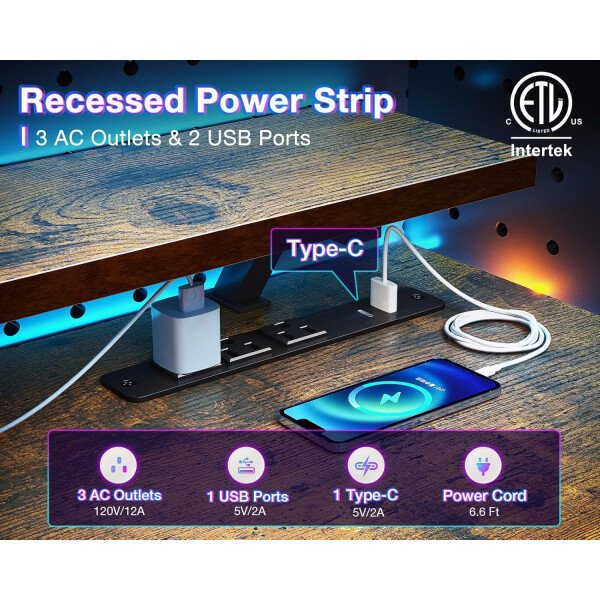 ODK Escritorio reversible para juegos con luces LED, escritorio de computadora de 40 pulgadas con estantes de almacenamiento y soporte para monitor, mesa de estudio para oficina en casa, dormitorio de - Imagen 53