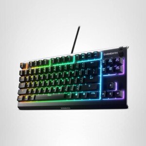 SteelSeries Apex 3 TKL RGB - Teclado para juegos – Factor de forma compacto sin llave – Iluminación RGB de 8 zonas – IP32 resistente al agua y al polvo – Interruptor silencioso para juegos – Grado de juego Anti-ghosting