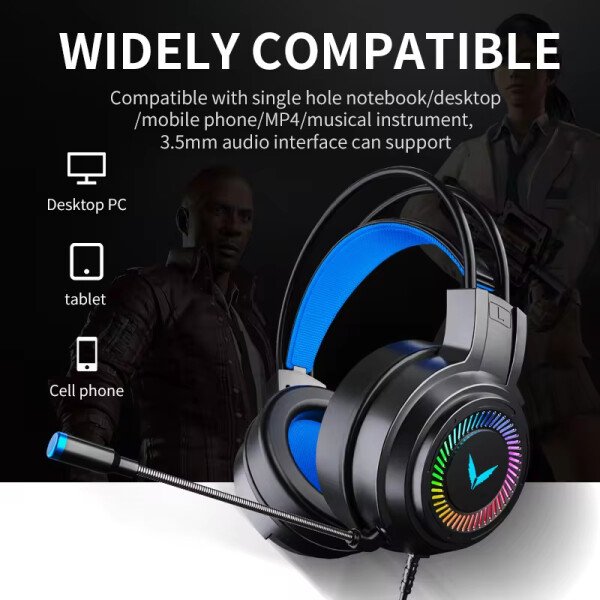 Auriculares para juegos G60, estéreo 7.1, con graves envolventes virtuales y micrófono, luz LED, plegables, para PC y gamers, G58 - Imagen 3