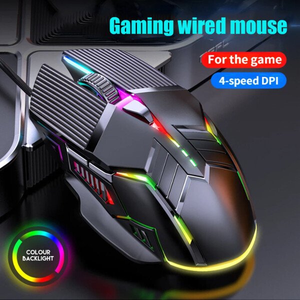 Ratón ergonómico para juegos con cable de 3200 DPI, USB, retroiluminado RGB, 6 botones, LED, silencioso, para PC y portátil - Imagen 2