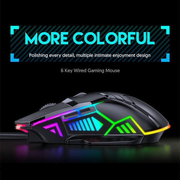 Ratón ergonómico para juegos con cable de 3200 DPI, USB, retroiluminado RGB, 6 botones, LED, silencioso, para PC y portátil - Imagen 5