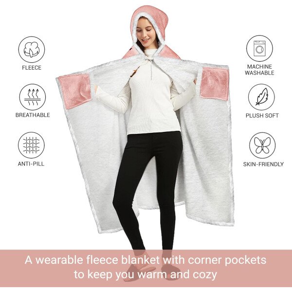 Vprintes Manta con capucha rosa para mamá, regalos de cumpleaños para mamá de hija e hijo, regalos de cumpleaños para esposa, regalos para esposa de parte del esposo, Rosado, Talla única - Imagen 4