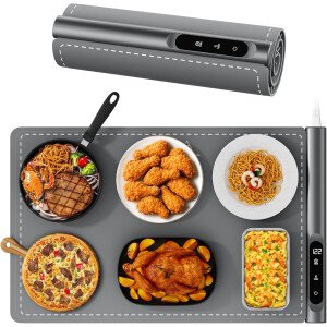 Tapete de calentamiento para alimentos, tapete de calentamiento rápido de grafeno para encimera, bandeja de calentamiento eléctrica portátil para fiestas con 6 niveles de temperatura, regalos