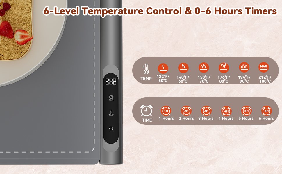 6 ajustes de temperatura y función de temporización