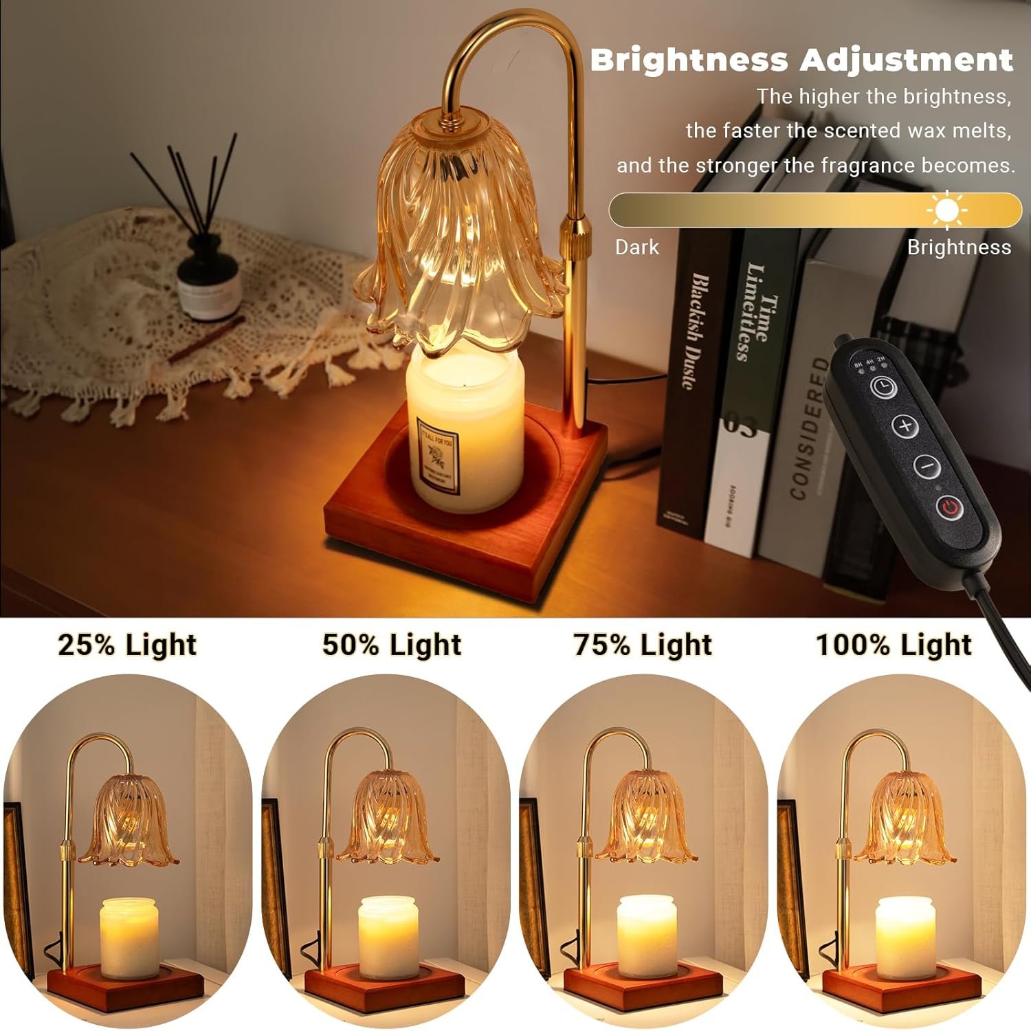 Lámpara calentadora de velas con temporizador regulable, regalos de cumpleaños para mujeres, mamá, regalos de inauguración de la casa, decoración del hogar, calentador de cera para velas en - Imagen 4