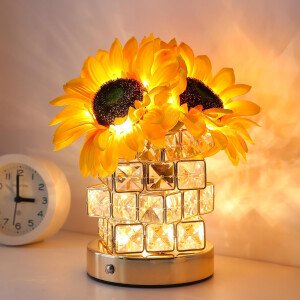 Lámpara de mesa con diseño de girasoles, recargable e inalámbrica, luz nocturna pequeña de 3 colores con atenuación infinita, para festivales, restaurantes, dormitorios, bares, cafeterías