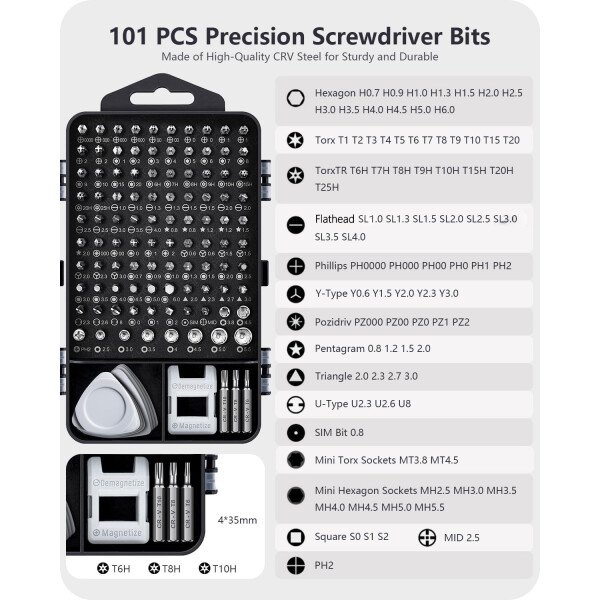 Kit de destornilladores de precisión 122 en 1, juegos de destornilladores para laptop con 101 brocas magnéticas, accesorios de computadora, kit de herramientas electrónicas compatible con - Imagen 2
