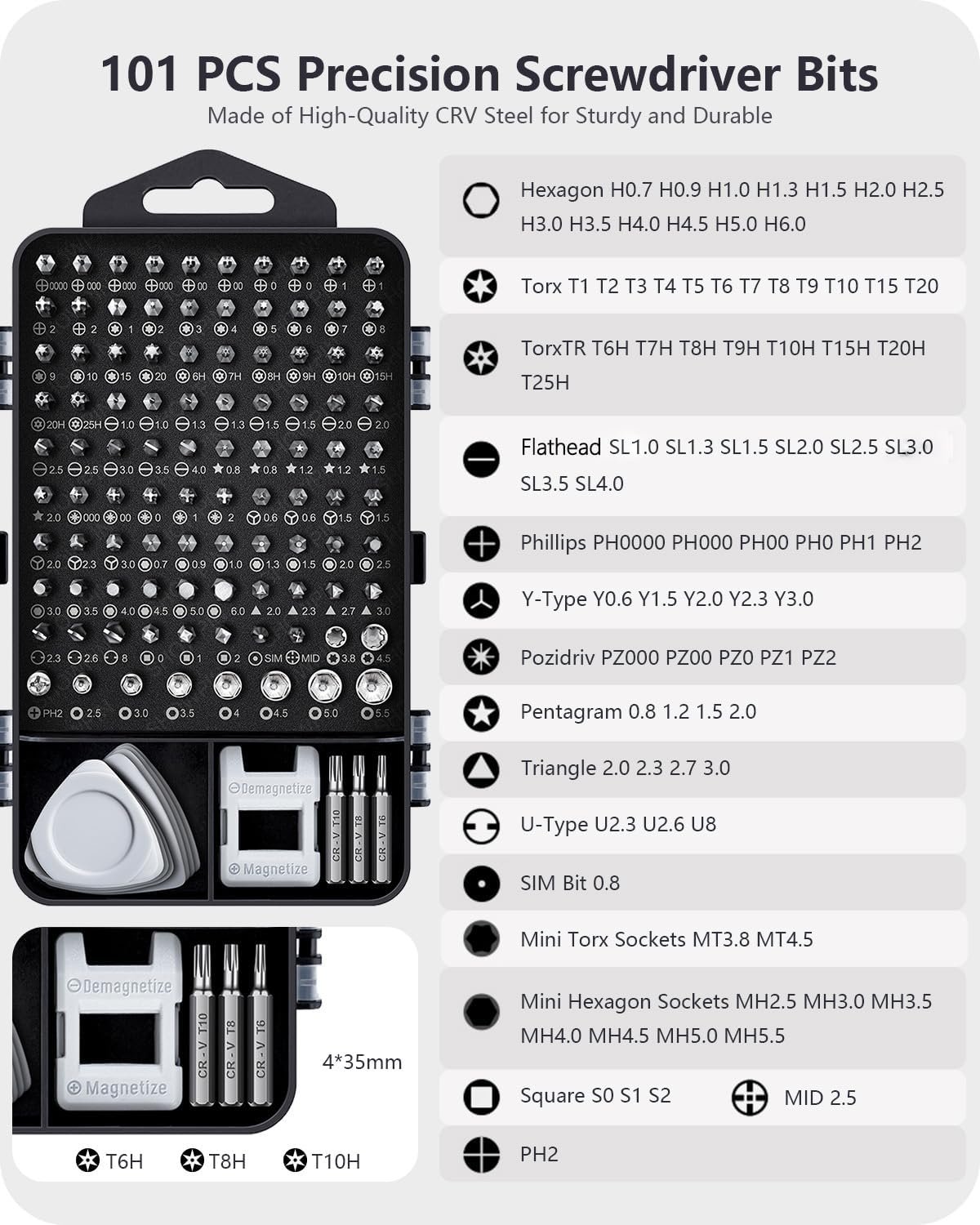 Kit de destornilladores de precisión 122 en 1, juegos de destornilladores para laptop con 101 brocas magnéticas, accesorios de computadora, kit de herramientas electrónicas compatible con - Imagen 2