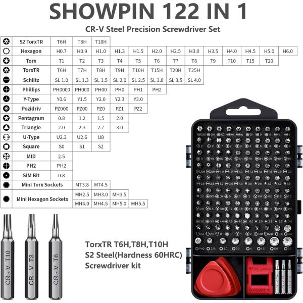 Kit de destornilladores de precisión 122 en 1, juegos de destornilladores para laptop con 101 brocas magnéticas, accesorios de computadora, kit de herramientas electrónicas compatible con - Imagen 16