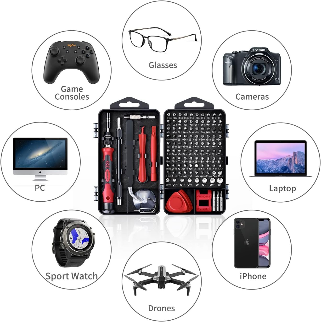 Kit de destornilladores de precisión 122 en 1, juegos de destornilladores para laptop con 101 brocas magnéticas, accesorios de computadora, kit de herramientas electrónicas compatible con - Imagen 21