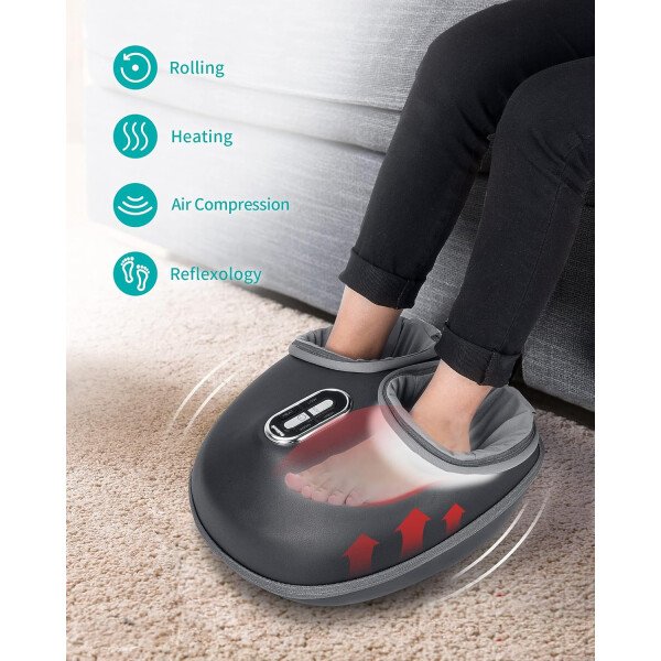 Nekteck - Masajeador de pies Shiatsu con calor relajante, terapia de amasamiento profundo, compresión de aire, alivia el dolor de pies y mejora la circulación de la sangre, para casa/oficina (gris) - Imagen 2