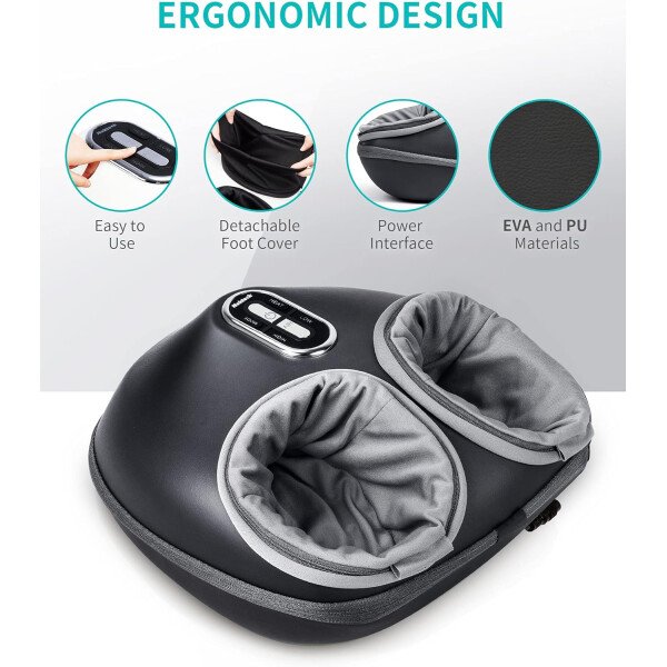 Nekteck - Masajeador de pies Shiatsu con calor relajante, terapia de amasamiento profundo, compresión de aire, alivia el dolor de pies y mejora la circulación de la sangre, para casa/oficina (gris) - Imagen 4