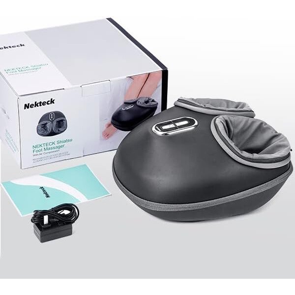 Nekteck - Masajeador de pies Shiatsu con calor relajante, terapia de amasamiento profundo, compresión de aire, alivia el dolor de pies y mejora la circulación de la sangre, para casa/oficina (gris) - Imagen 9