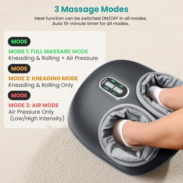 Nekteck - Masajeador de pies Shiatsu con calor relajante, terapia de amasamiento profundo, compresión de aire, alivia el dolor de pies y mejora la circulación de la sangre, para casa/oficina (gris) - Imagen 12