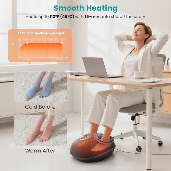 Nekteck - Masajeador de pies Shiatsu con calor relajante, terapia de amasamiento profundo, compresión de aire, alivia el dolor de pies y mejora la circulación de la sangre, para casa/oficina (gris) - Imagen 13