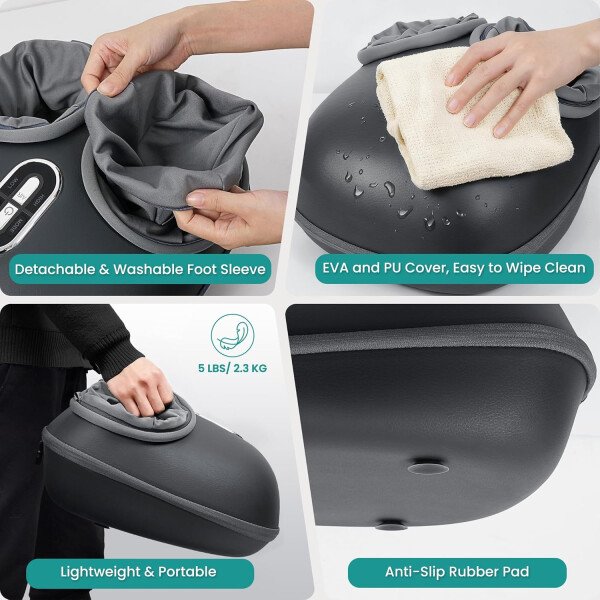 Nekteck - Masajeador de pies Shiatsu con calor relajante, terapia de amasamiento profundo, compresión de aire, alivia el dolor de pies y mejora la circulación de la sangre, para casa/oficina (gris) - Imagen 16