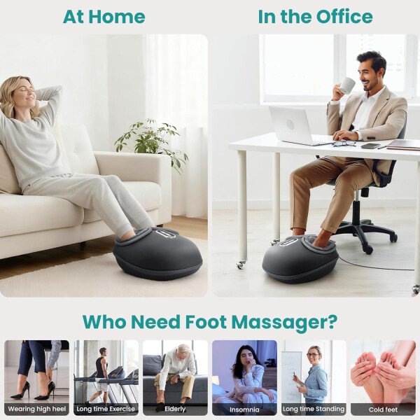 Nekteck - Masajeador de pies Shiatsu con calor relajante, terapia de amasamiento profundo, compresión de aire, alivia el dolor de pies y mejora la circulación de la sangre, para casa/oficina (gris) - Imagen 17