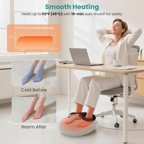 Nekteck - Masajeador de pies Shiatsu con calor relajante, terapia de amasamiento profundo, compresión de aire, alivia el dolor de pies y mejora la circulación de la sangre, para casa/oficina (gris) - Imagen 21