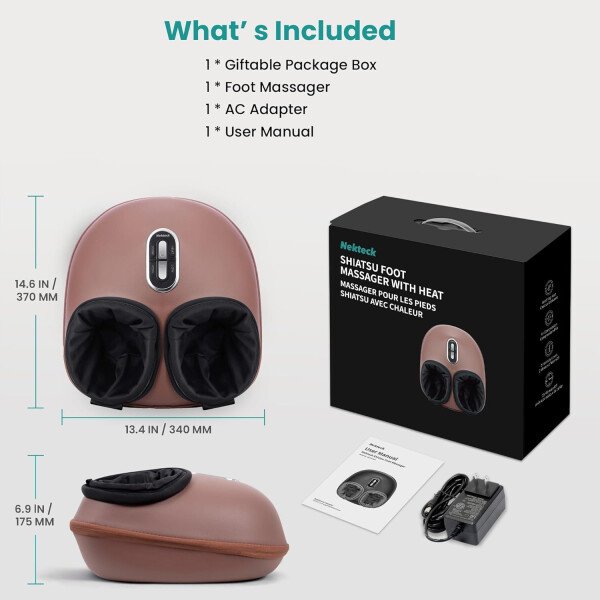 Nekteck - Masajeador de pies Shiatsu con calor relajante, terapia de amasamiento profundo, compresión de aire, alivia el dolor de pies y mejora la circulación de la sangre, para casa/oficina (gris) - Imagen 33