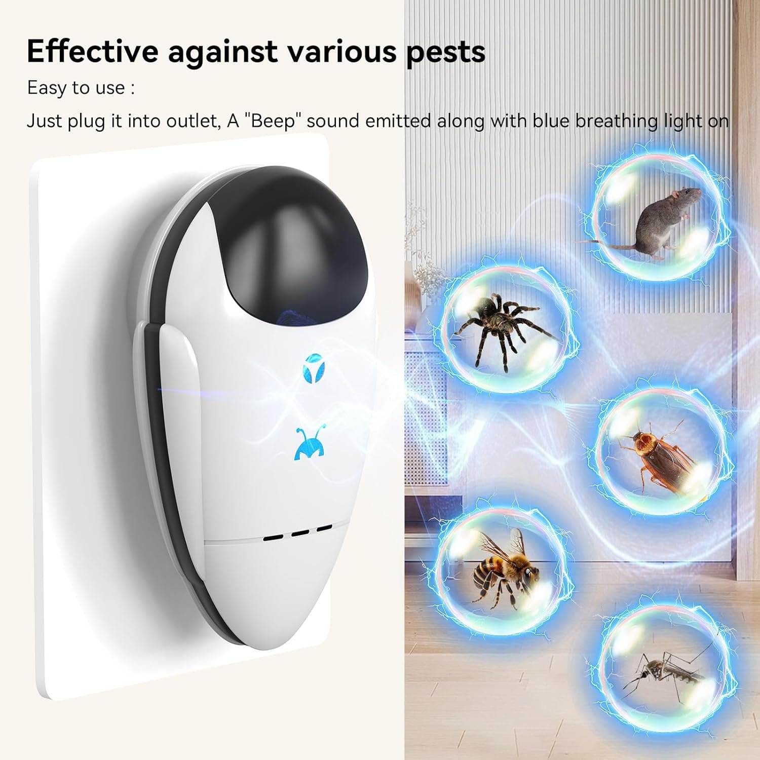 Repelente ultrasónico de plagas e insectos actualizado 2025, repelente ultrasónico para cucarachas, roedores, ratones, insectos, mosquitos, ratones, arañas, hormigas, disuasores de plagas con enchufe - Imagen 2