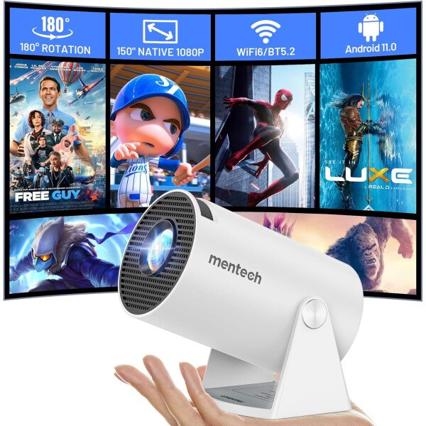 Mini proyector con WiFi y Bluetooth, portátil giratorio 180, inteligente de 150 pulgadas con Android TV 11, proyectores de decodificación de soporte 1080P 4K, 2.4G/5G WiFi6, Keystone automático para