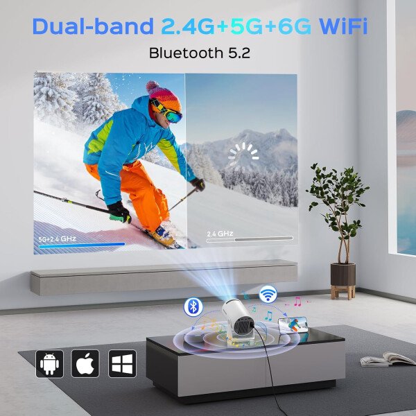 Mini proyector con WiFi y Bluetooth, portátil giratorio 180, inteligente de 150 pulgadas con Android TV 11, proyectores de decodificación de soporte 1080P 4K, 2.4G/5G WiFi6, Keystone automático para - Imagen 3