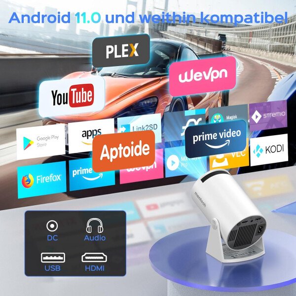 Mini proyector con WiFi y Bluetooth, portátil giratorio 180, inteligente de 150 pulgadas con Android TV 11, proyectores de decodificación de soporte 1080P 4K, 2.4G/5G WiFi6, Keystone automático para - Imagen 6