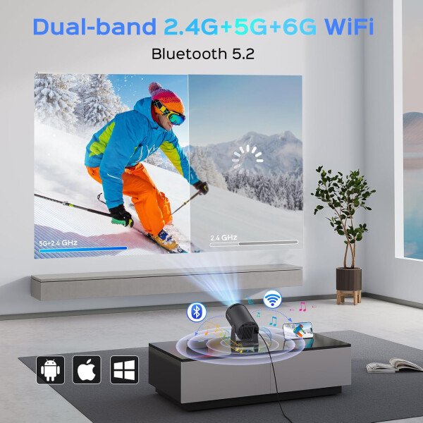 Mini proyector con WiFi y Bluetooth, portátil giratorio 180, inteligente de 150 pulgadas con Android TV 11, proyectores de decodificación de soporte 1080P 4K, 2.4G/5G WiFi6, Keystone automático para - Imagen 10