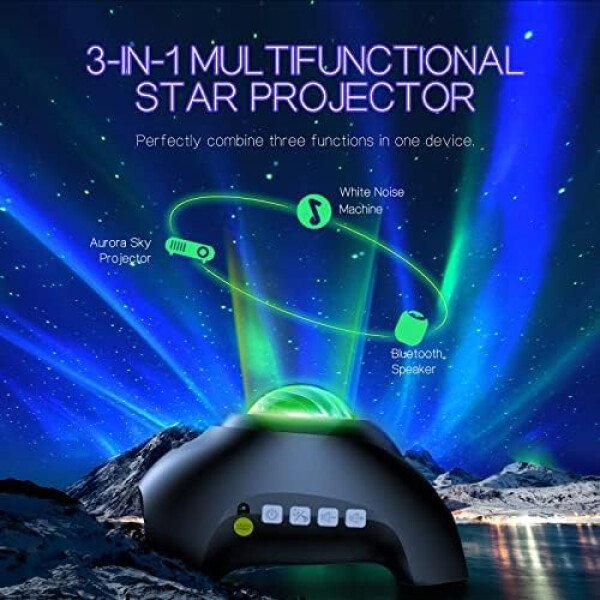 Northern Galaxy Light Aurora Proyector con 33 efectos de luz, proyector de estrellas LED para lámpara de nebulosa de dormitorio, control remoto, ruidos blancos, altavoz Bluetooth para fiestas - Imagen 6