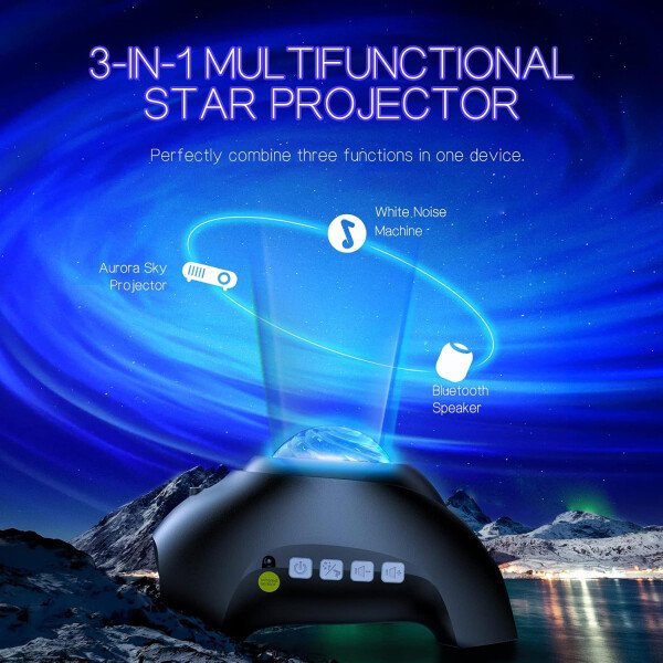 Northern Galaxy Light Aurora Proyector con 33 efectos de luz, proyector de estrellas LED para lámpara de nebulosa de dormitorio, control remoto, ruidos blancos, altavoz Bluetooth para fiestas - Imagen 8