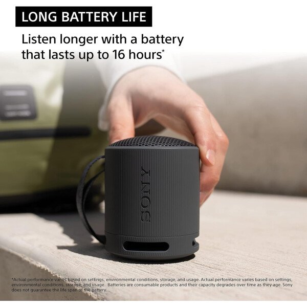 Sony SRS-XB100 Altavoz de viaje inalámbrico Bluetooth portátil, ligero, supercompacto, duradero, IP67, impermeable y a prueba de polvo, batería de 16 horas, correa versátil y llamadas manos libres, - Imagen 6