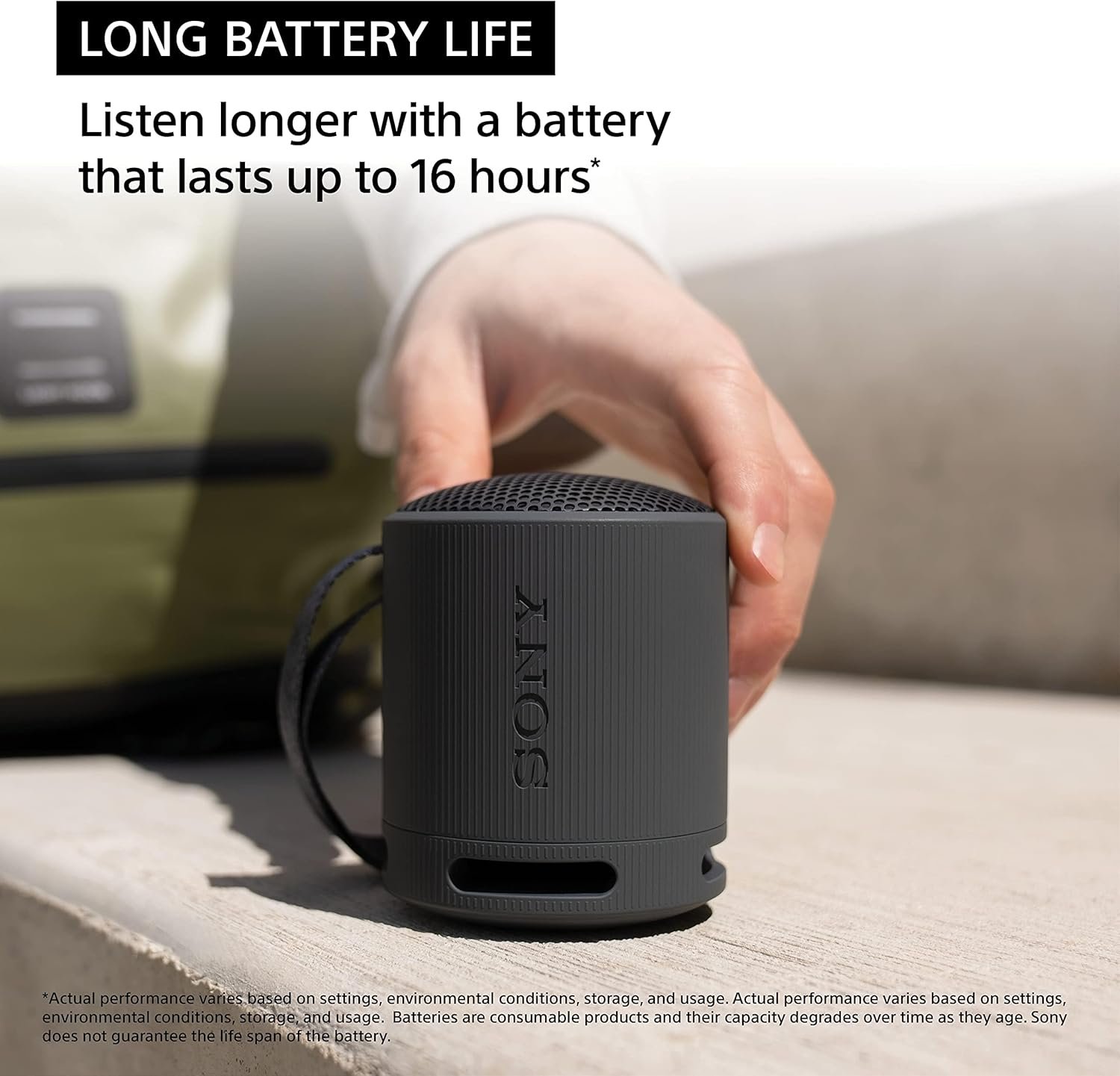 Sony SRS-XB100 Altavoz de viaje inalámbrico Bluetooth portátil, ligero, supercompacto, duradero, IP67, impermeable y a prueba de polvo, batería de 16 horas, correa versátil y llamadas manos libres, - Imagen 23