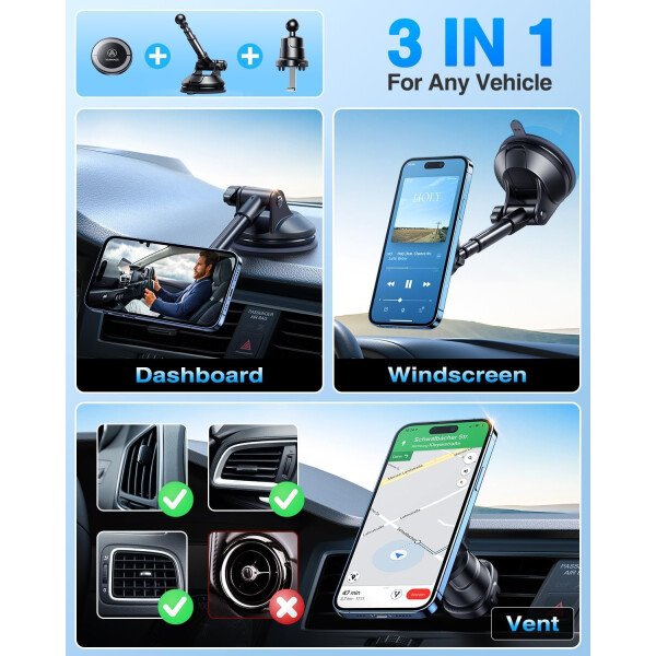 Grado militar 2025VANMASS para soporte de coche MagSafe, magnético y succión más fuerte mejorado: soporte de celular para ventilación del parabrisas del salpicadero, base de camión Tesla para iPhone - Imagen 2