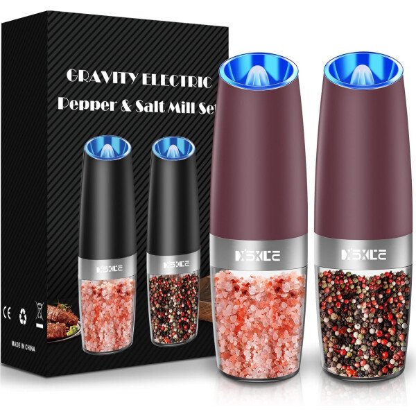 Sweet Alice Gravity - Juego de molinillo de pimienta y sal eléctrico de acero inoxidable, de grosor ajustable, funciona con baterías, con luz LED, operación automática de una mano (negro, 2 unidades) - Imagen 25