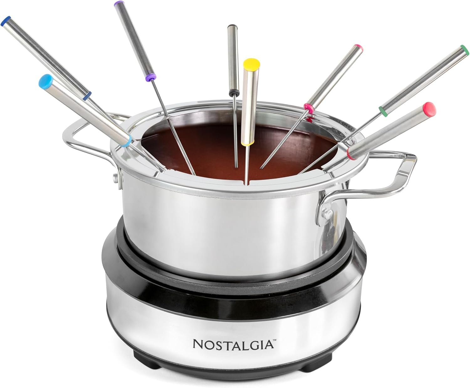 Nostalgia - Olla de fondue eléctrica de acero inoxidable para 6 tazas con control de temperatura, 6 tenedores codificados por color y olla extraíble, para chocolate, dulces, queso, salsas y más - Imagen 8