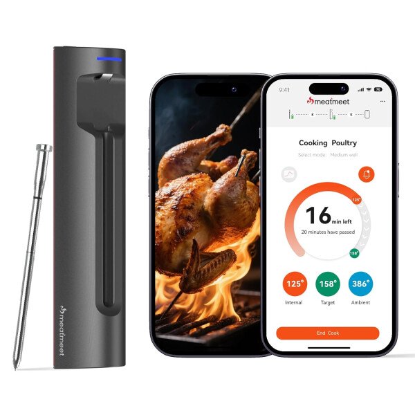 S Pro - Termómetro inalámbrico Bluetooth para carne, aplicación EasySmart, 6 sensores, base de señal mejorada, IP69 impermeable, sonda ultrafina, termómetro digital de cocina para horno