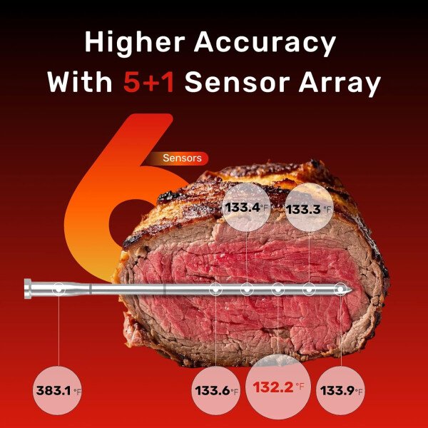 S Pro - Termómetro inalámbrico Bluetooth para carne, aplicación EasySmart, 6 sensores, base de señal mejorada, IP69 impermeable, sonda ultrafina, termómetro digital de cocina para horno - Imagen 2