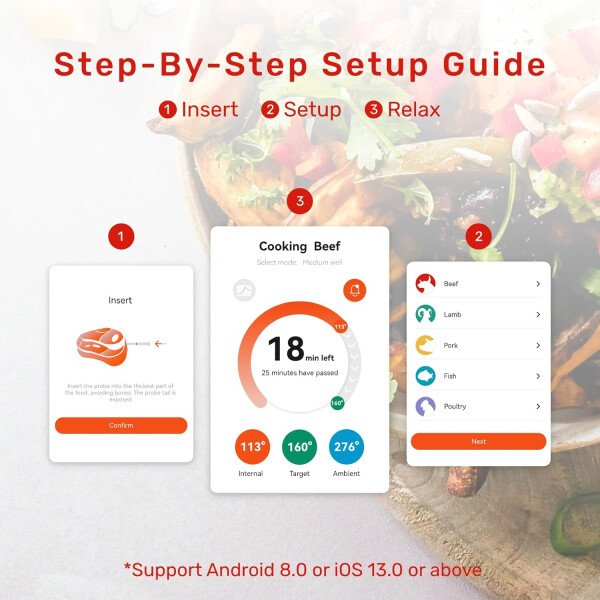 S Pro - Termómetro inalámbrico Bluetooth para carne, aplicación EasySmart, 6 sensores, base de señal mejorada, IP69 impermeable, sonda ultrafina, termómetro digital de cocina para horno - Imagen 3
